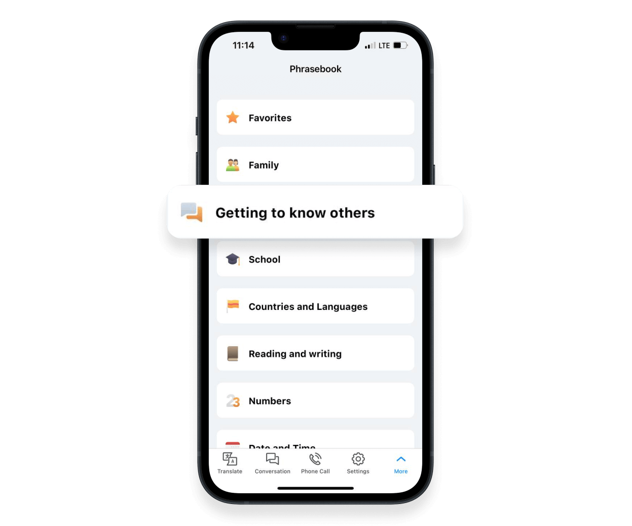 Translation history and phrasebook